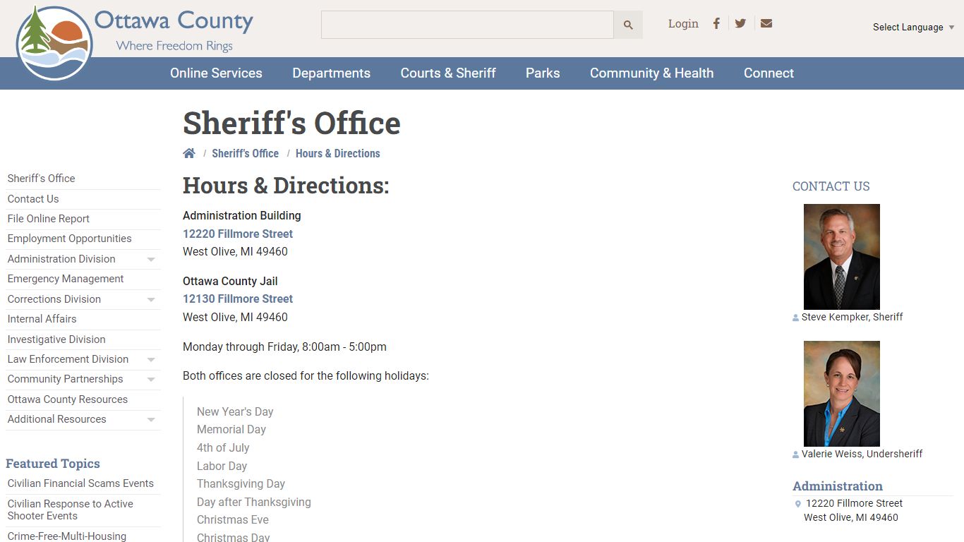Hours & Directions - Ottawa County, Michigan
